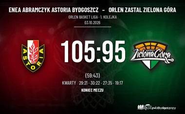 [KOSZYKÓWKA] Astoria Bydgoszcz – Zastal Zielona Góra 105:95 w 1. kolejce Orlen Basket Ligi