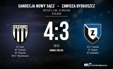 [PIŁKA NOŻNA] Betclic 2. liga – Sandecja Nowy Sącz – Zawisza Bydgoszcz 4:3 po golu w doliczonym czasie
