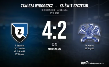 [PIŁKA NOŻNA] Zawisza Bydgoszcz – KS Świt Szczecin 4:2 w Betclic 2. lidze. Przełamanie przed meczem ze Śląskiem Wrocław II