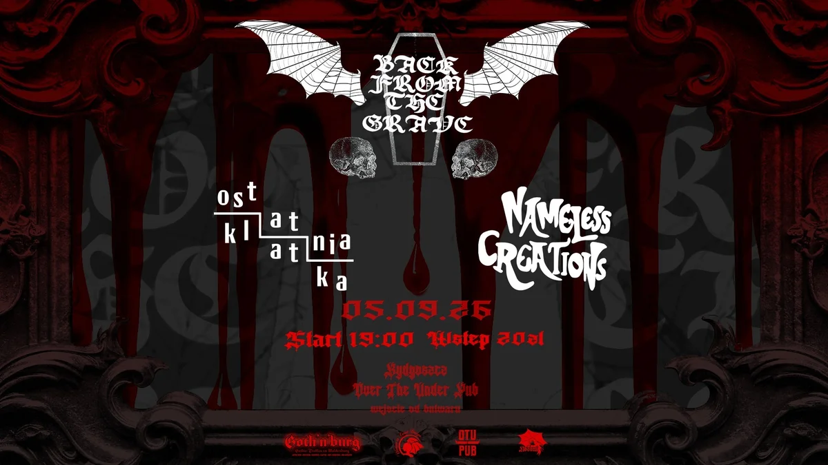 Grafika promocyjna wydarzenia BACK FROM THE GRAVE PARTY – koncerty w Bydgoszczy