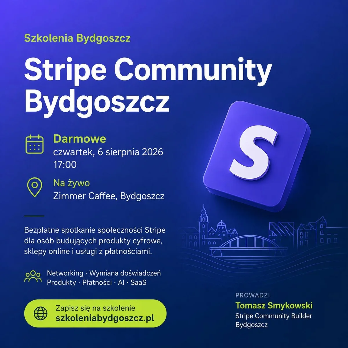 Grafika promocyjna wydarzenia Stripe Community Bydgoszcz – networking IT