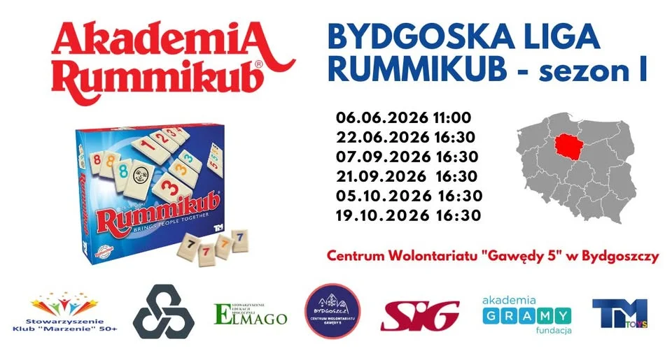 Grafika promocyjna wydarzenia Bydgoska Liga Rummikub – sezon I