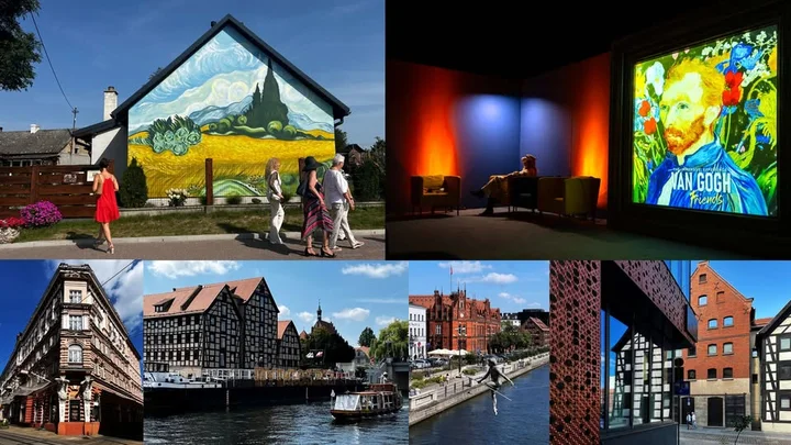 Grafika promocyjna wydarzenia Van Gogh & Friends w Bydgoszczy — jednodniowa wycieczka z muralami w Brzózkach