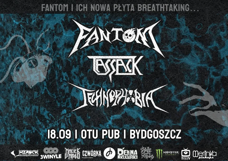 Grafika promocyjna wydarzenia FANTOM, TASSACK, TECHNOPHOBIA – koncert w Bydgoszczy