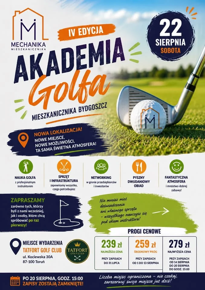 Grafika promocyjna wydarzenia IV Akademia Golfa Mieszkanicznika Bydgoszcz w Toruniu