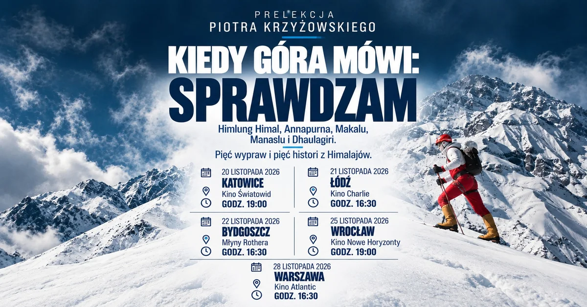 Grafika promocyjna wydarzenia Kiedy góra mówi: Sprawdzam – Piotr Krzyżowski na żywo