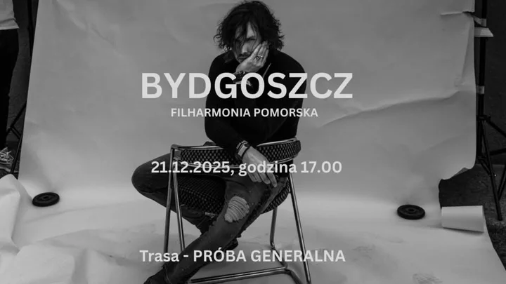Obrazek przedstawia grafikę promocyjną wydarzenia Próba generalna koncertu Piotra Cugowskiego w Bydgoszczy
