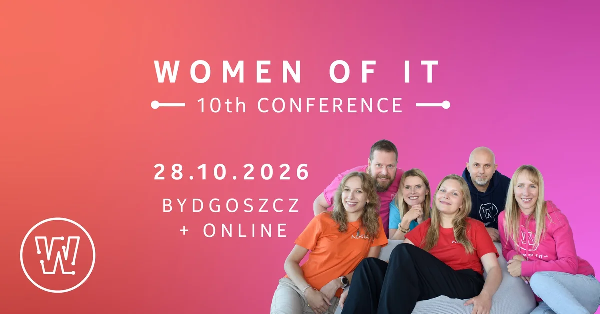 Grafika promocyjna wydarzenia Women of IT: konferencja technologiczna