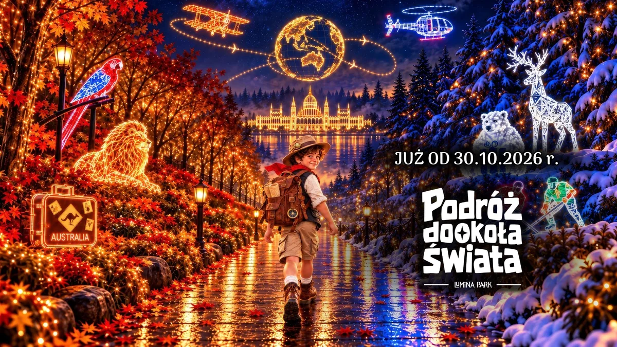 Grafika promocyjna wydarzenia Lumina Park: podróż dookoła świata