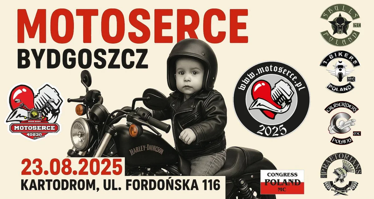 Grafika promocyjna wydarzenia Motocyklowa zbiórka krwi na Kartodromie w Bydgoszczy