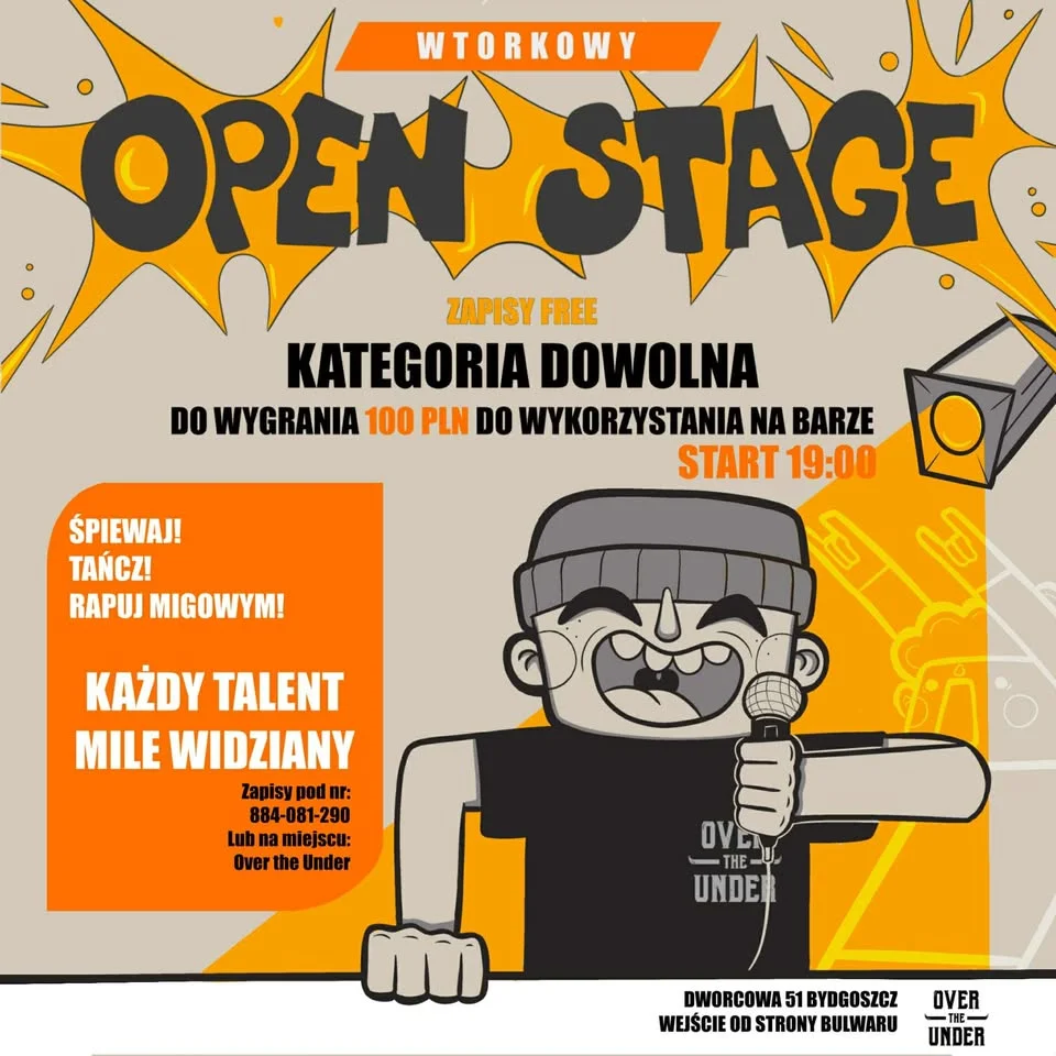 Grafika promocyjna wydarzenia OPEN STAGE w Over The Under Pub – scena twórców