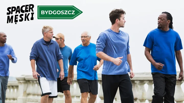 Obrazek przedstawia grafikę promocyjną wydarzenia Poranny spacer dla mężczyzn w centrum Bydgoszczy