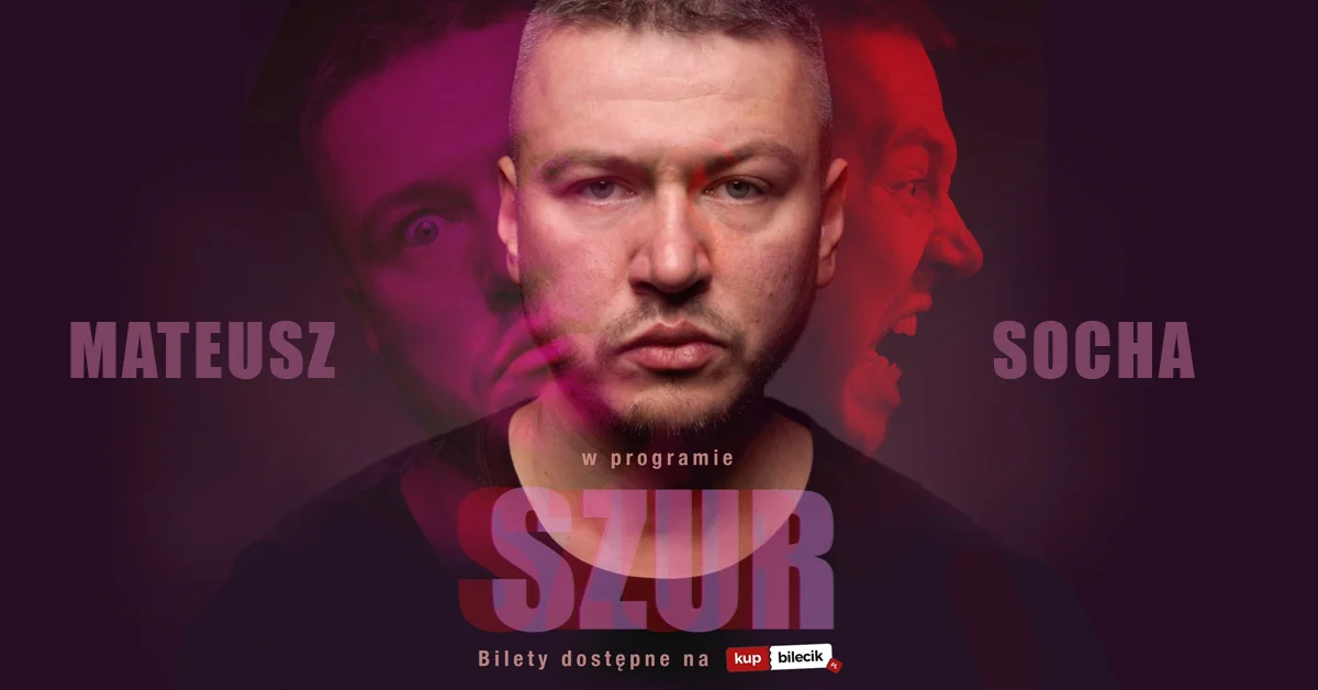 Grafika promocyjna wydarzenia Stand-up Mateusza Sochy w Bydgoszczy
