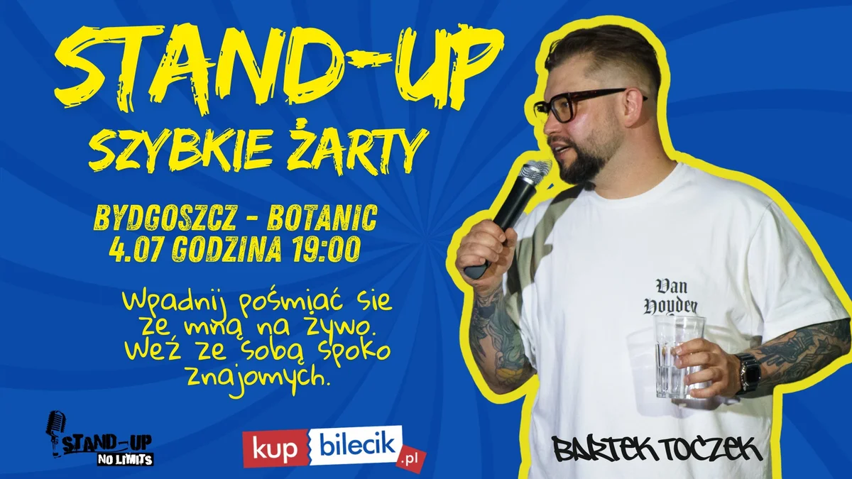 Grafika promocyjna wydarzenia Stand-up z Bartkiem Toczekiem w Botanic Bydgoszcz