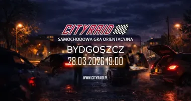 Grafika promocyjna wydarzenia CITYRAID Bydgoszcz: samochodowa gra orientacyjna