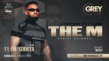 Grafika promocyjna wydarzenia DJ THE M w Grey Club Bydgoszcz – klubowa noc 11 kwietnia 2026