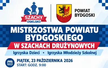 Grafika promocyjna wydarzenia Mistrzostwa Powiatu Bydgoskiego w Szachach Drużynowych
