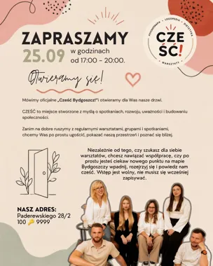 Grafika promocyjna wydarzenia Cześć Bydgoszcz – otwarcie nowej przestrzeni
