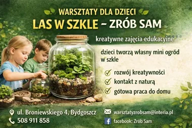 Grafika promocyjna wydarzenia Warsztaty kreatywne „Las w szkle” w Bydgoszczy i okolicach