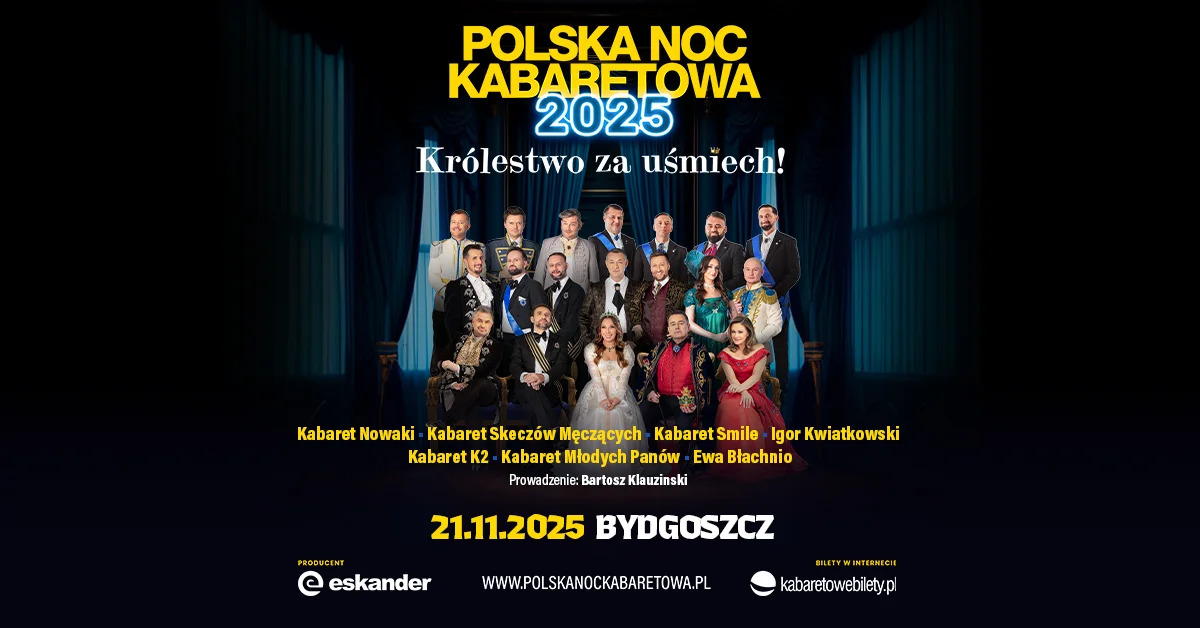 Grafika promocyjna wydarzenia Wieczór kabaretowy z topowymi polskimi artystami w Bydgoszczy