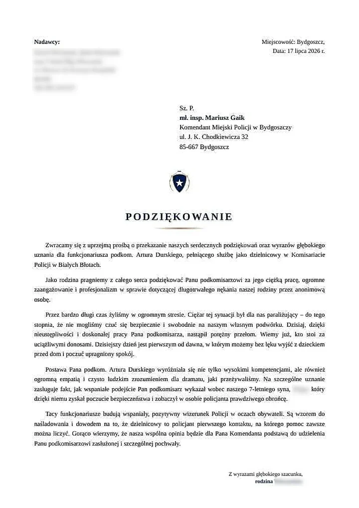 Rodzina z Białych Błot żyła w lęku. Dzielnicowy ustalił autora donosów