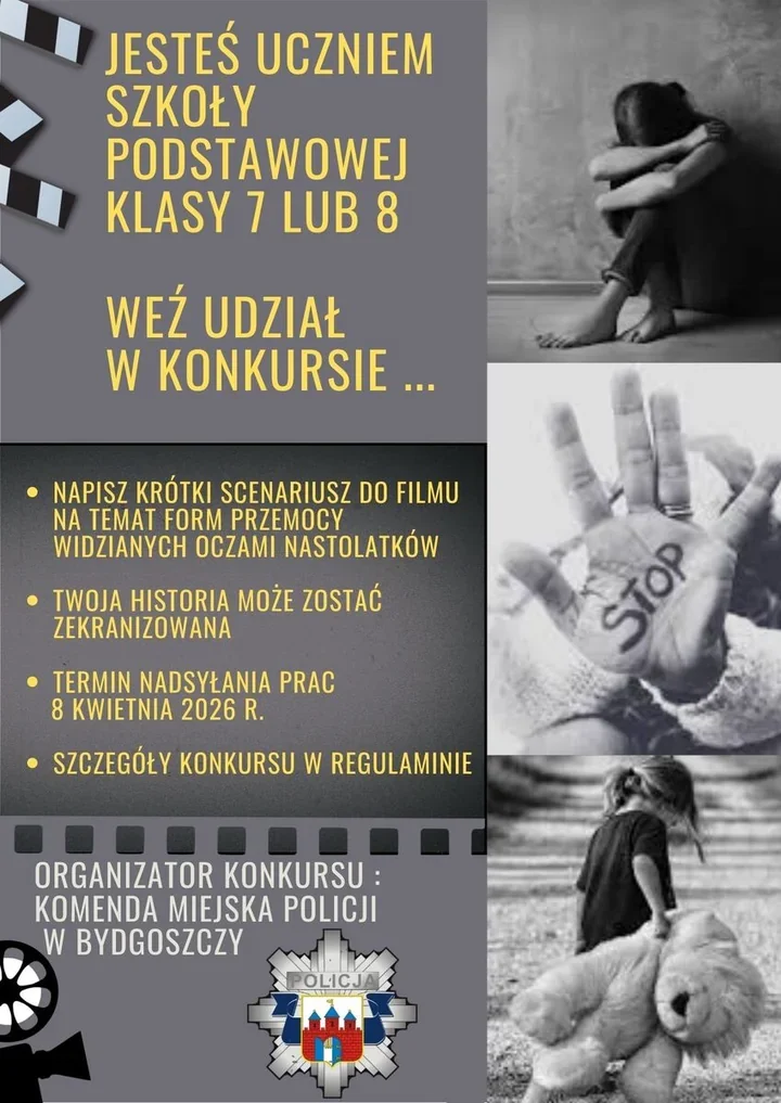 Policyjny konkurs w Bydgoszczy - nastolatkowie napiszą scenariusz o przemocy