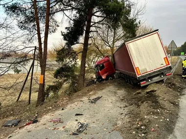 Ciężarówka zjechała na przeciwny pas - Audi runęło ze skarpy