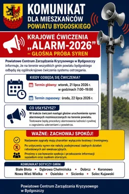 Syreny alarmowe zabrzmią w powiecie bydgoskim. To będą ćwiczenia